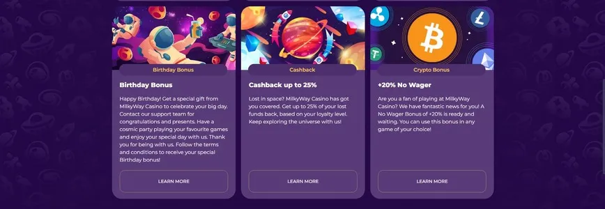 Other Bonuses at MilkyWay Casino