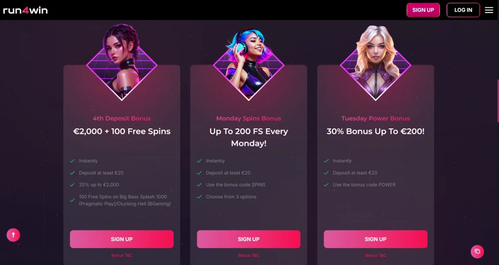 Run4Win Casino daily bonuses
