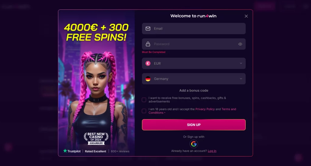 Run4Win Casino sign up