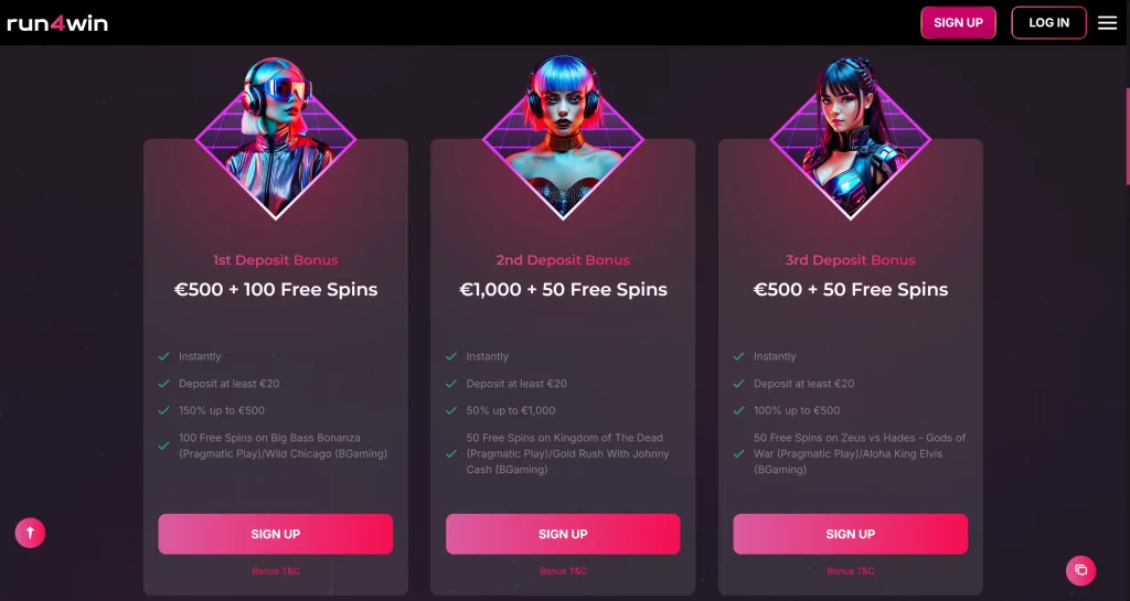 Run4Win Casino welcome bonuses