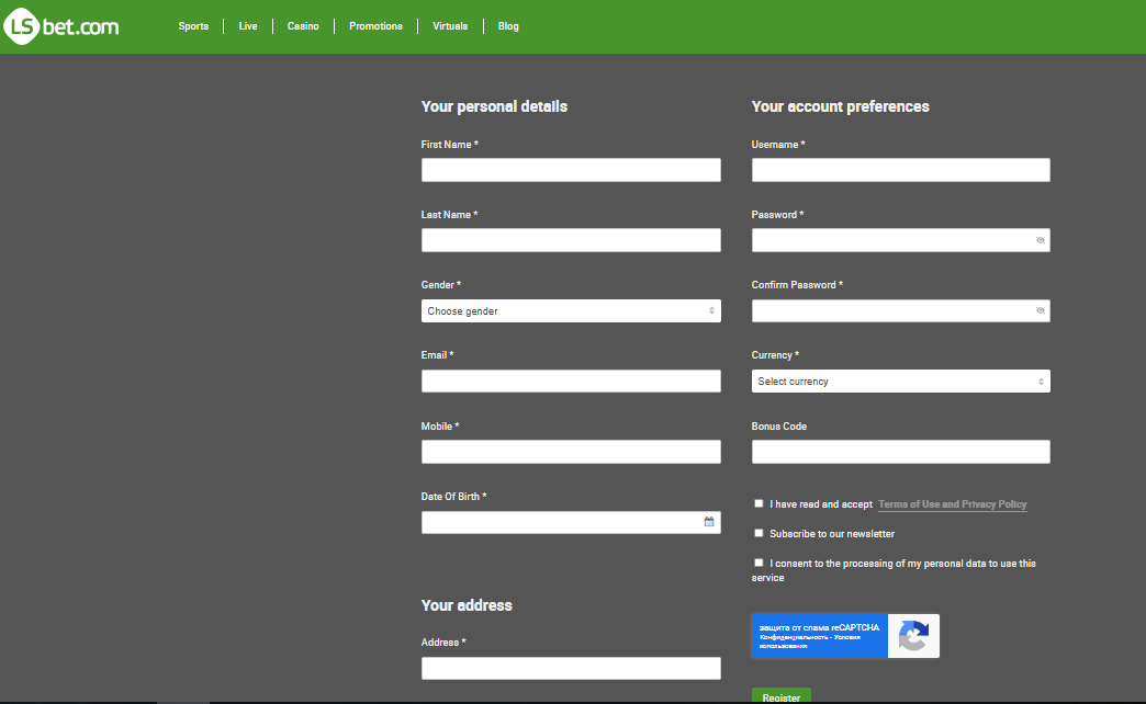 LSBet Casino Registration