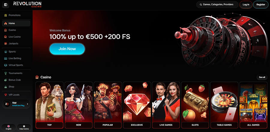 Revolution Casino Homepage
