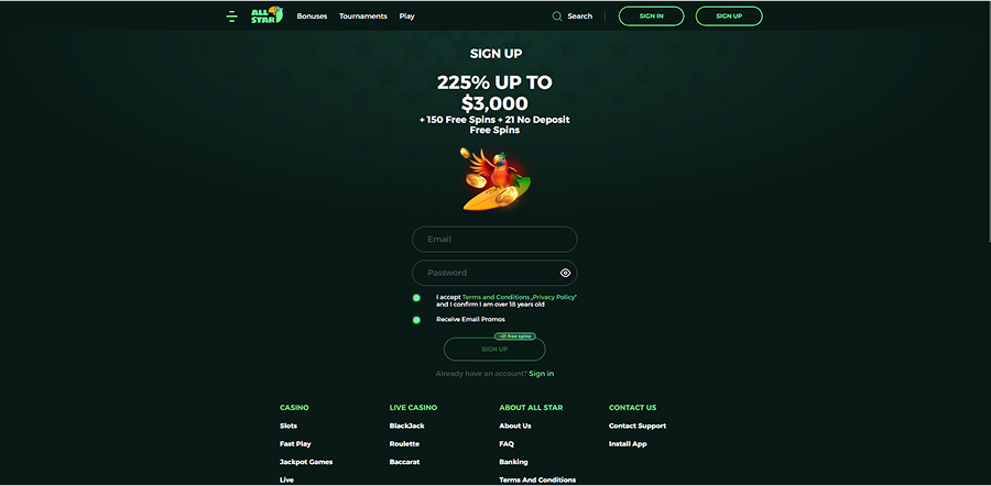 AllStar Casino Registration