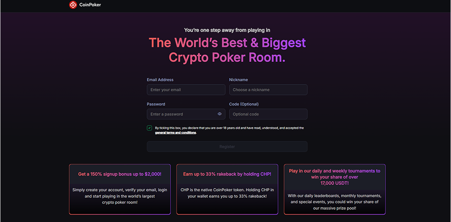 Coinpoker registration