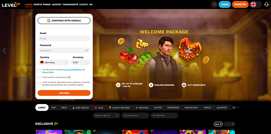 LevelUp Casino Home