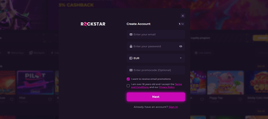 Rockstar Casino Registration
