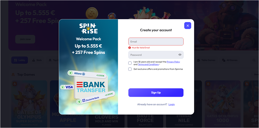 Spinrise Casino Registration