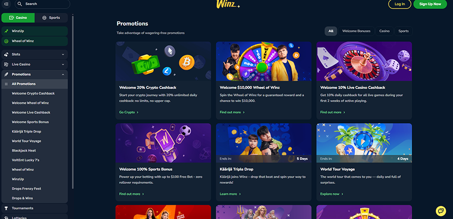 Winz Casino Bonuses