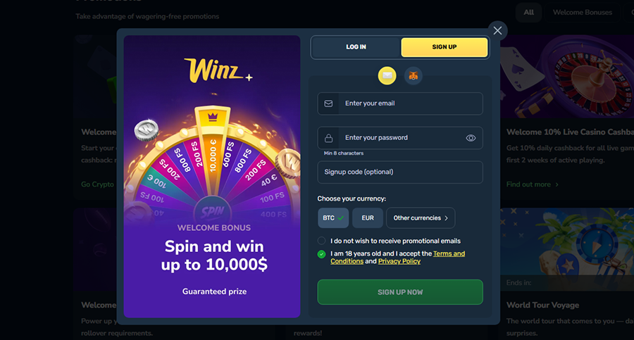Winz Casino Registration