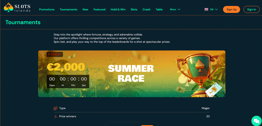 Available Tournaments at Slots Islands Casino