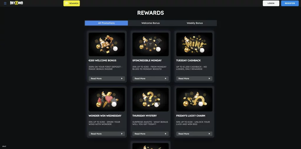 Betzino Casino bonuses