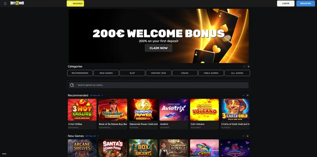 Betzino Casino Home page