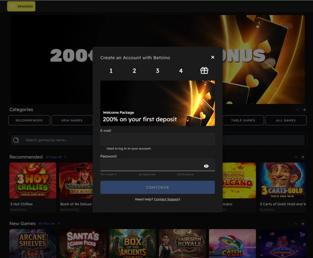 Betzino Casino Registration