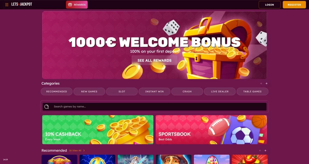 LetsJackpot Casino first screen