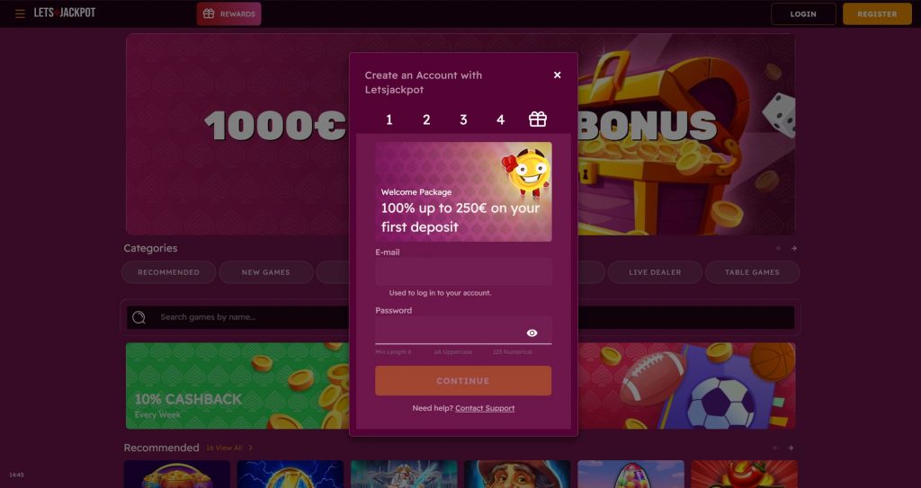 LetsJackpot Casino registration