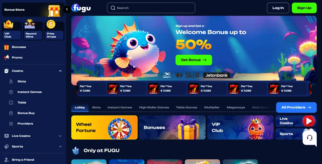 Fugu Casino home page