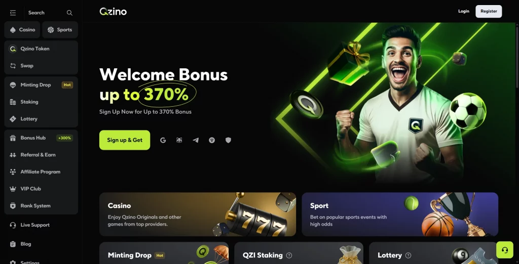 Qzino Casino Home page