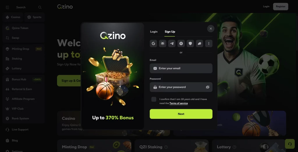 Qzino Casino Sing Up