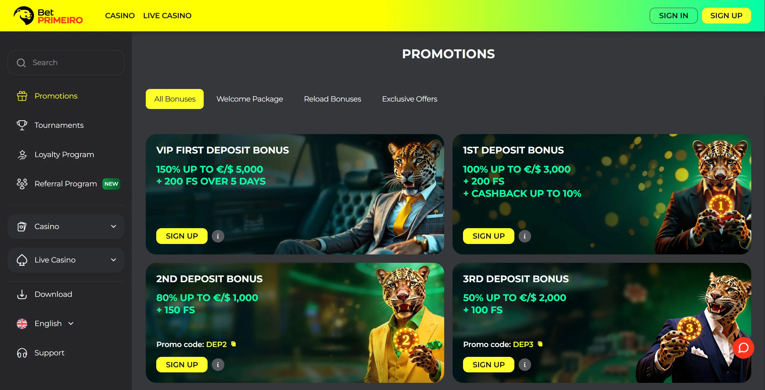 BetPRIMEIRO Casino Promotions