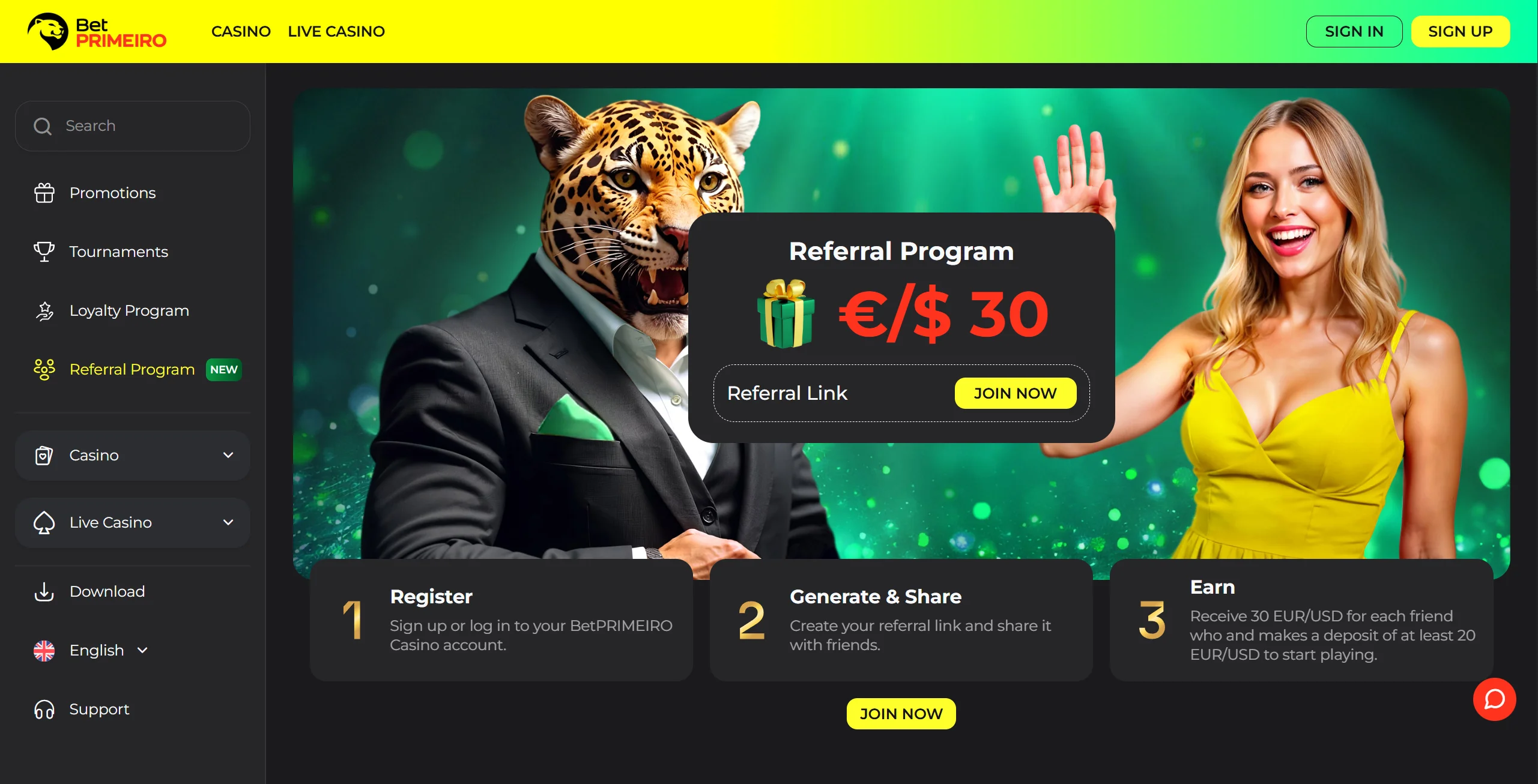 BetPRIMEIRO Casino Referral Program