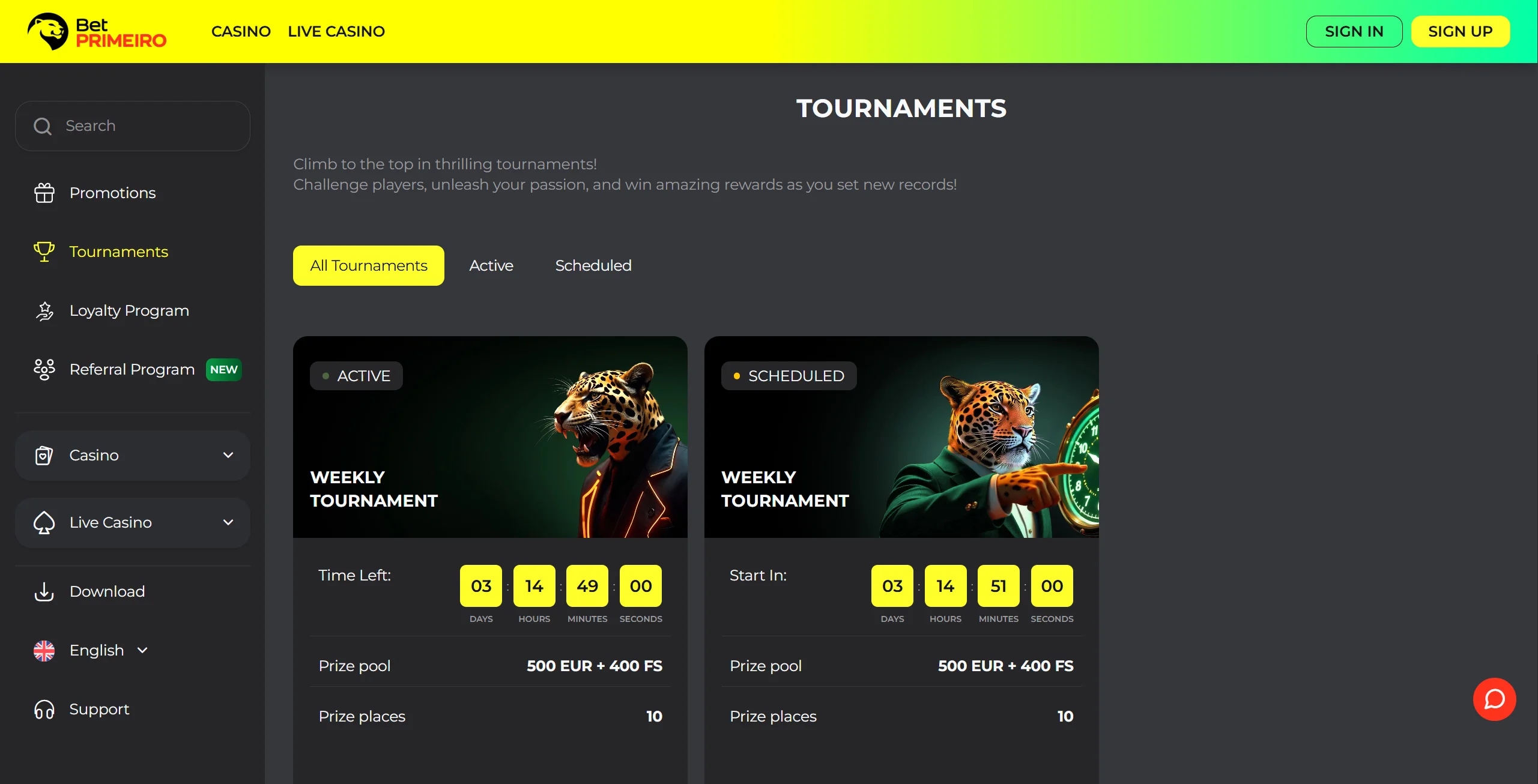 BetPRIMEIRO Casino Tournaments
