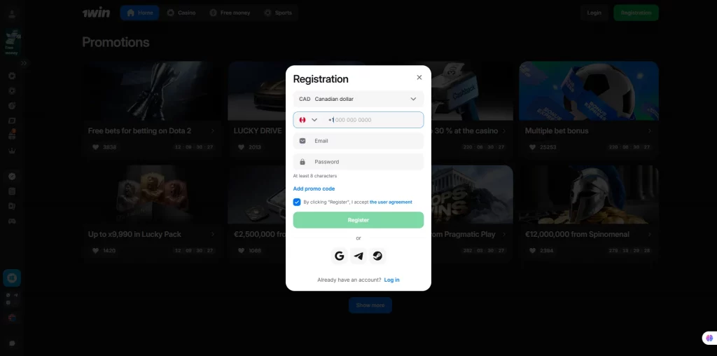 1Win Poker sign up