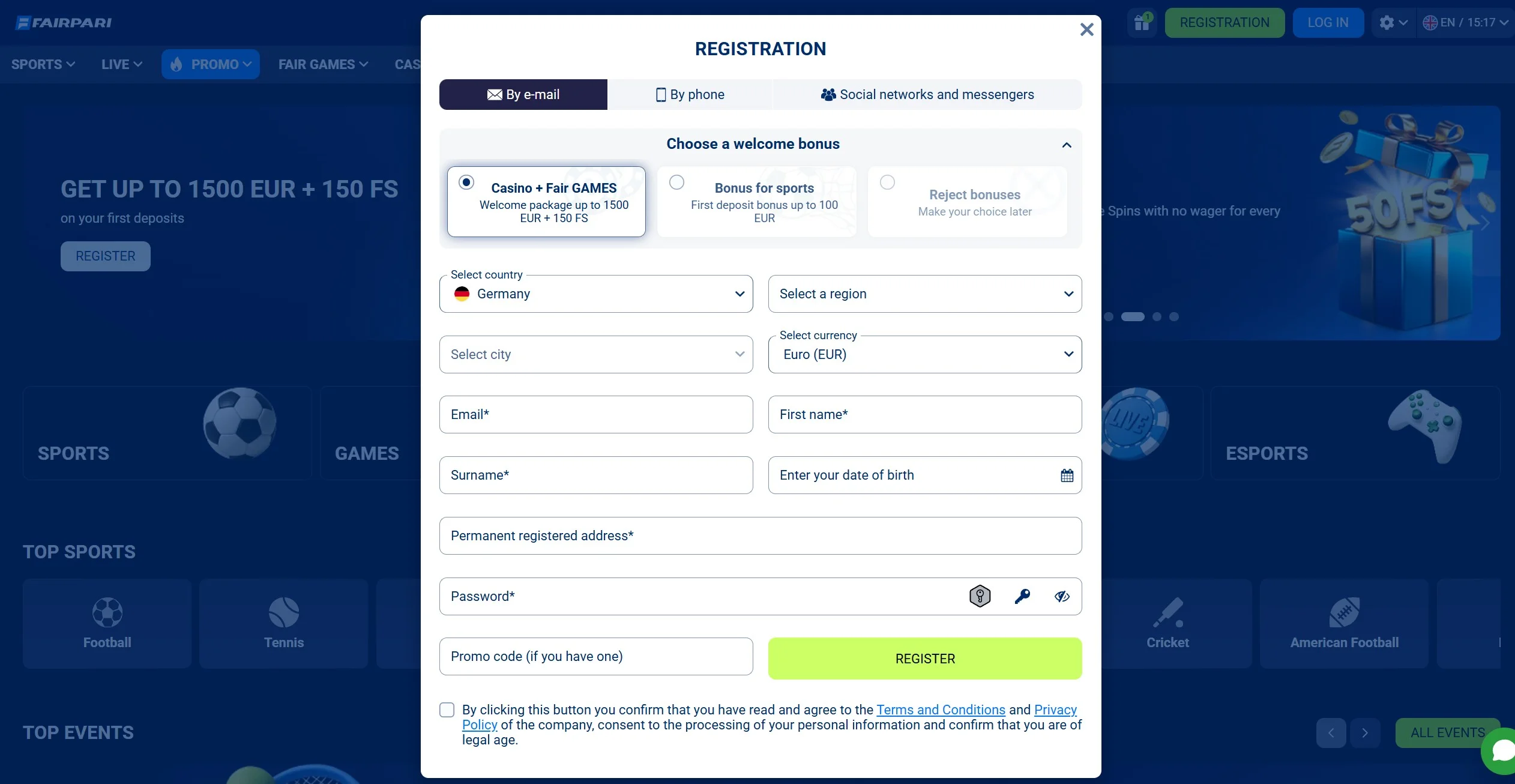 FairPari Casino registration