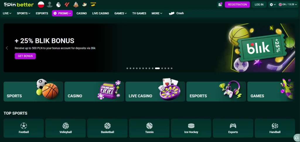 SpinBetter casino home page