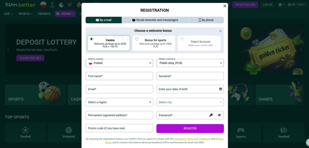 SpinBetter casino sign up