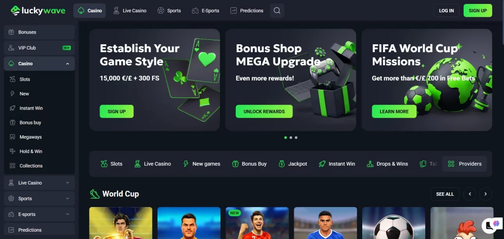 Luckywave Casino home page