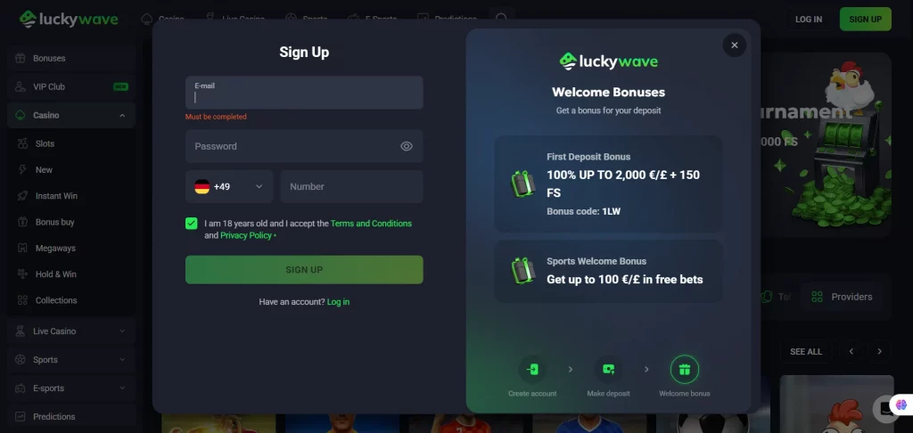 Luckywave Casino sign up