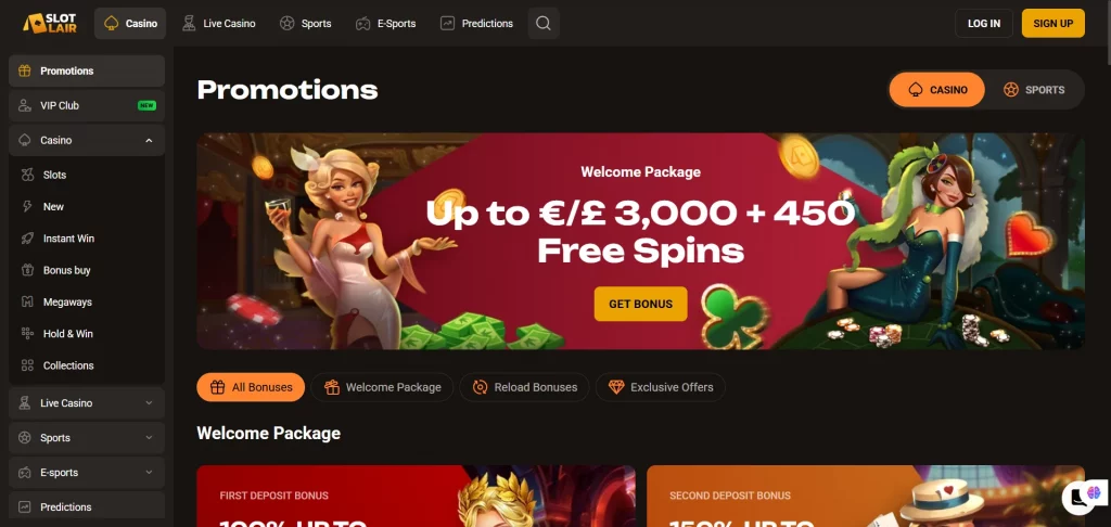 Slotlair Casino bonuses