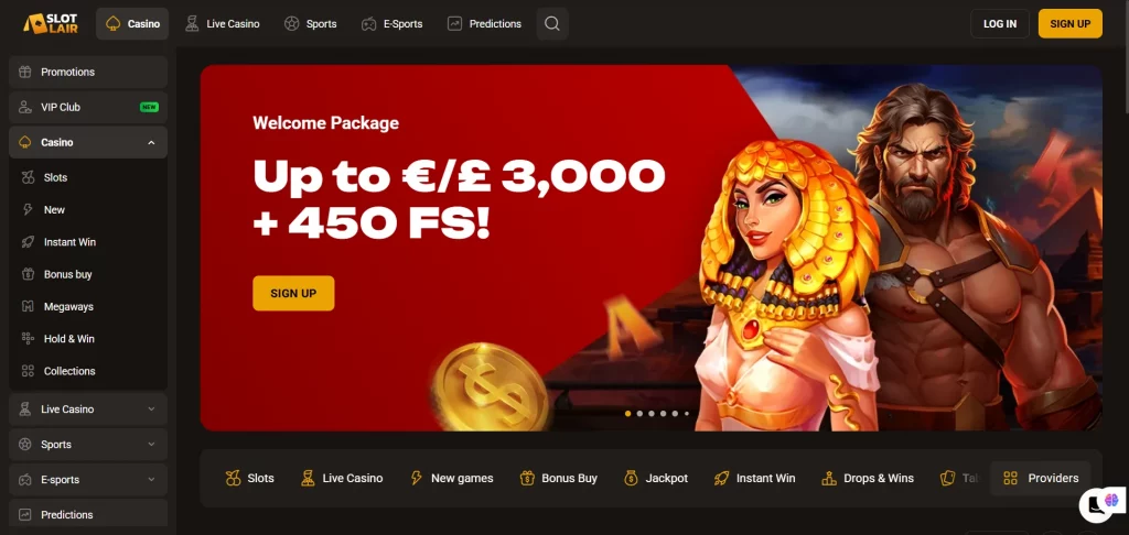 Slotlair Casino home page