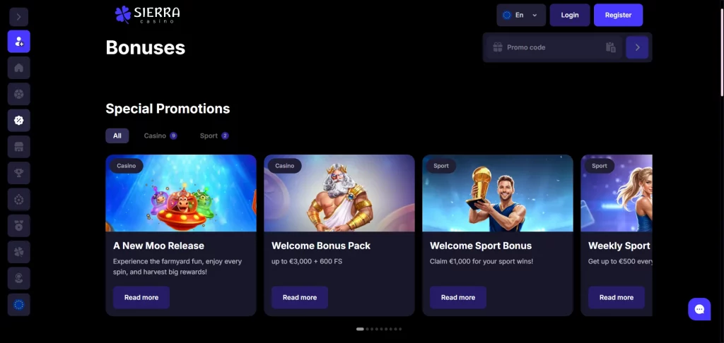 Sierra Casino bonuses