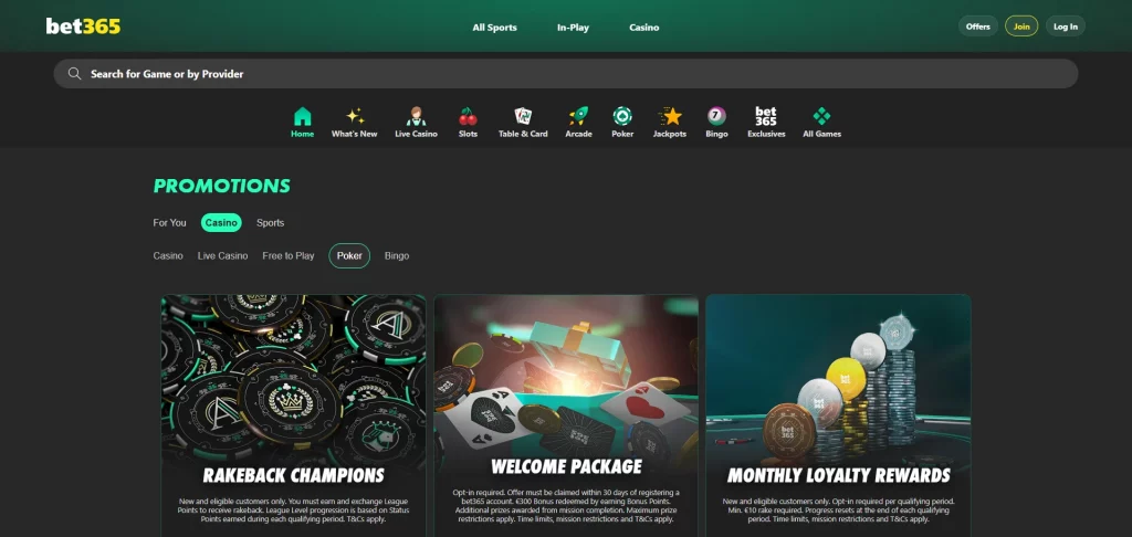 Bet365 Poker promotions