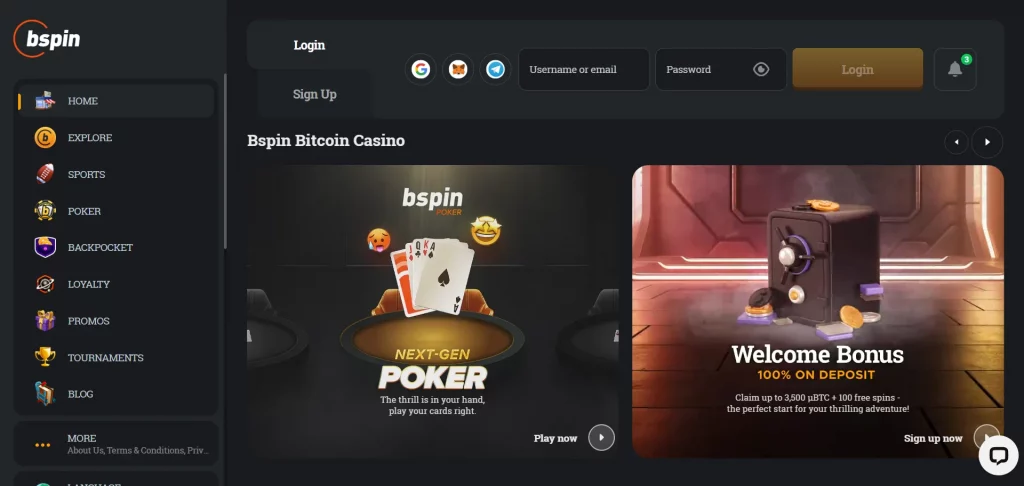 Bspin Poker home page