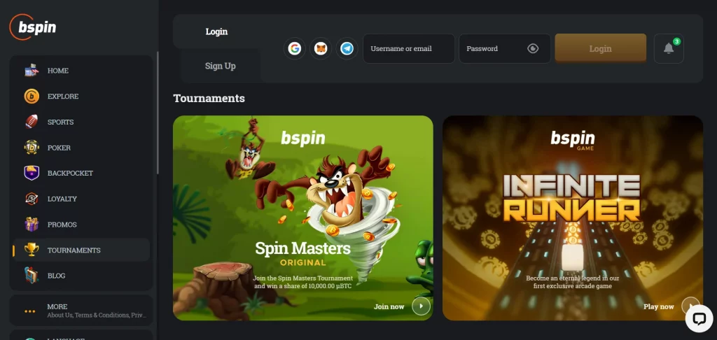 Bspin Poker tournaments