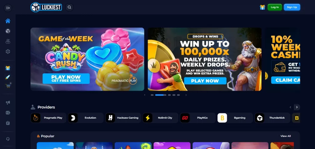 Luckiest Casino home page