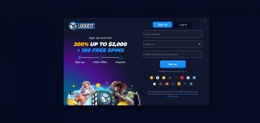 Luckiest Casino sign up