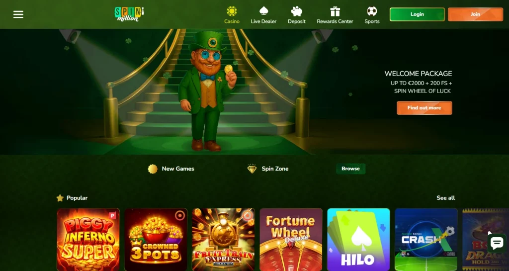 Spin Million Casino home page