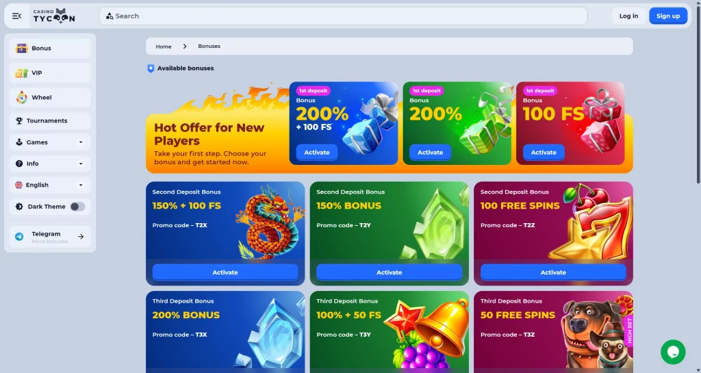Tycoon Casino bonuses