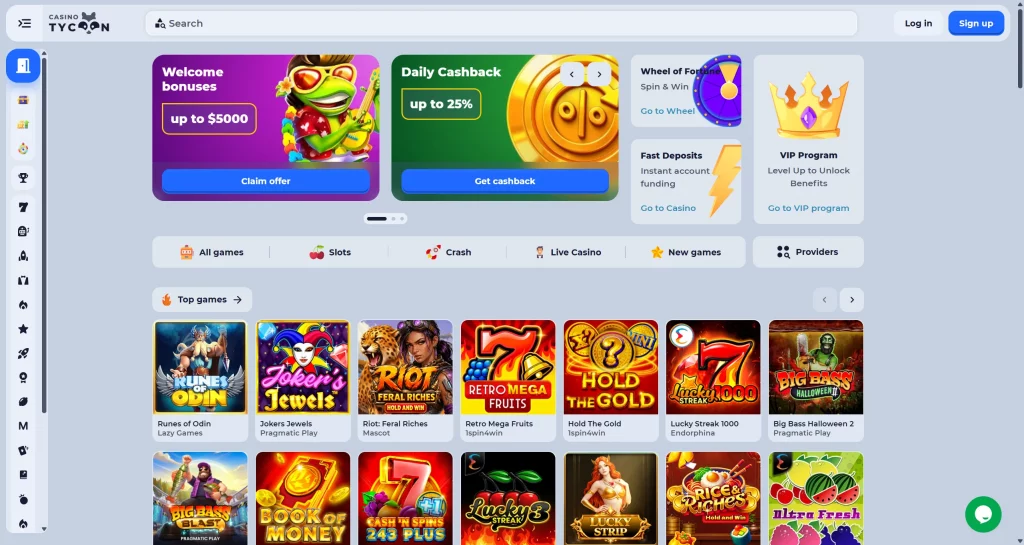 Tycoon Casino home page