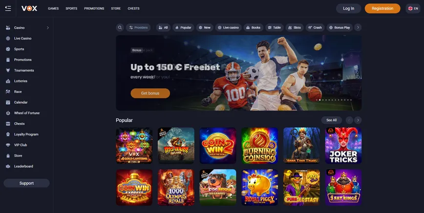 Vox Casino home page