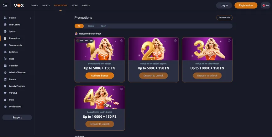 Vox Casino promotions