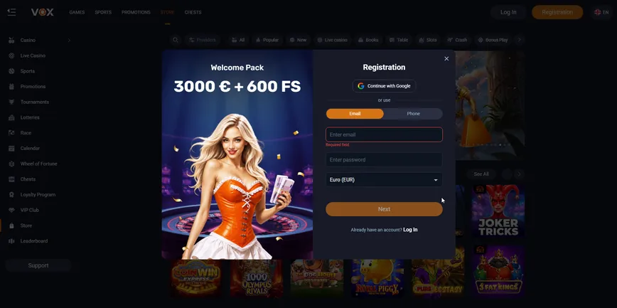 Vox Casino sign up