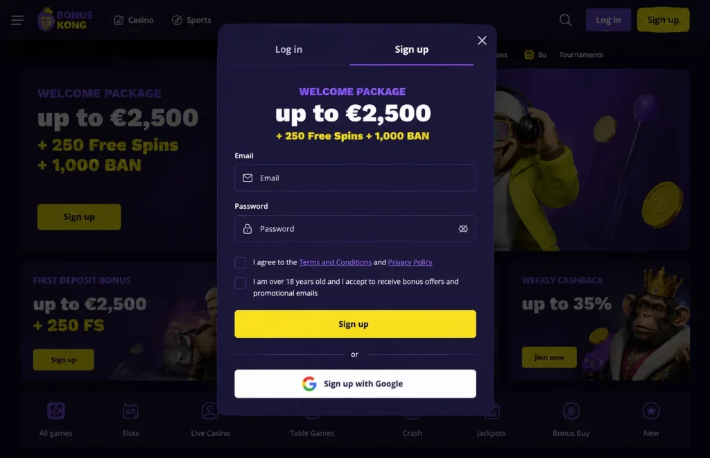 Bonuskong Casino sign up