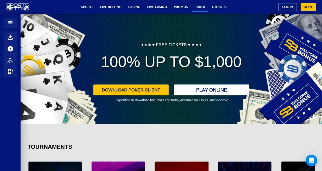SportsBetting Poker Room home page