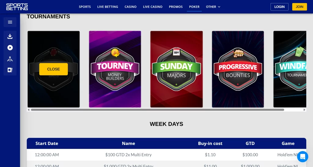 SportsBetting Poker Room tournaments